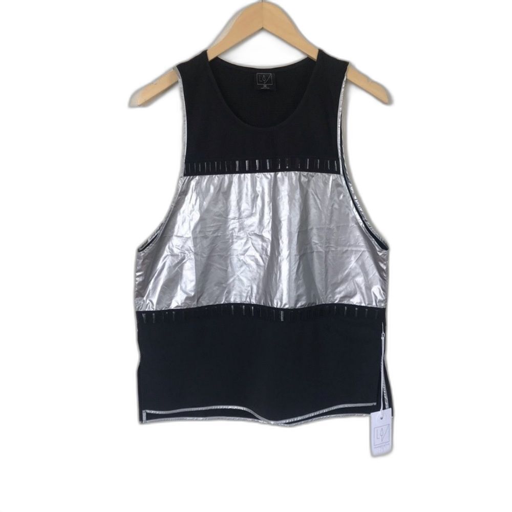 Lime & Vine Rachel Black Silver Metallic Shimmer Top Size M
